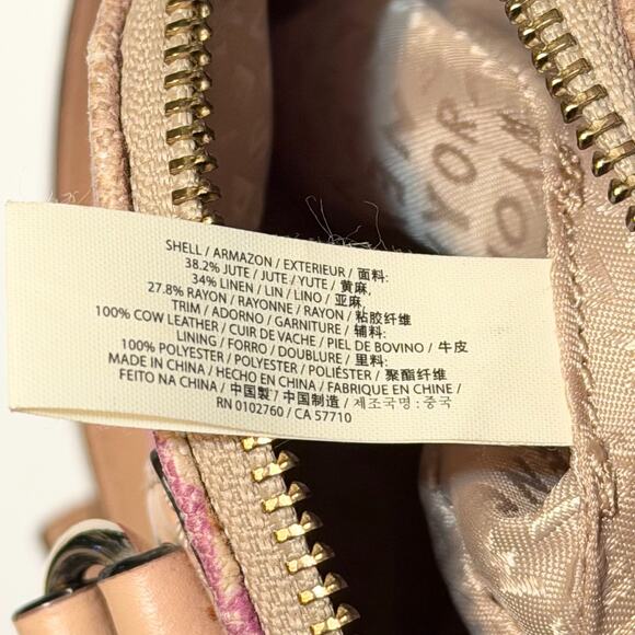 Kate Spade Floral Satchel Crossbody Handbag Beige Linen Jute Canvas Leather Trim - Picture 12 of 12